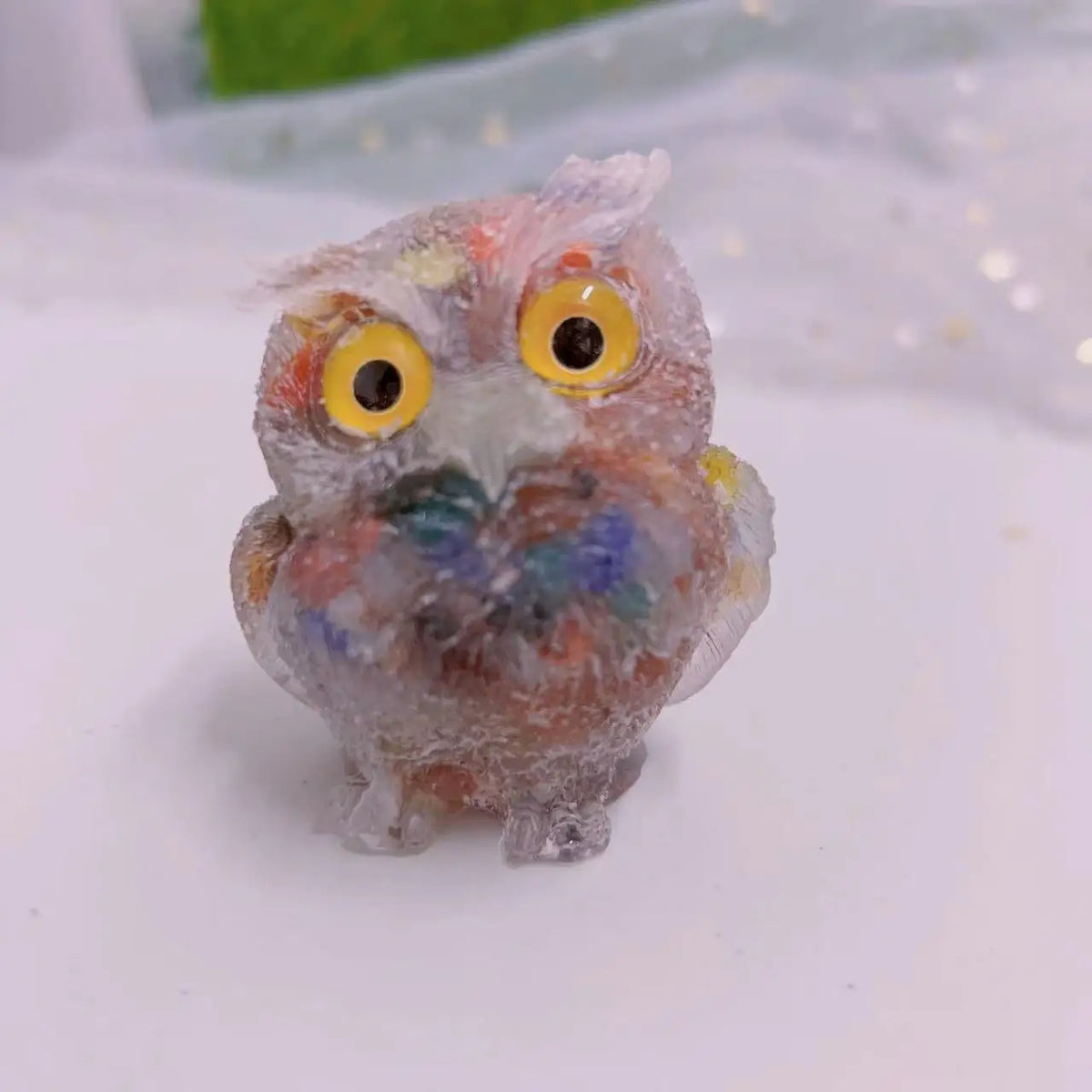 Crystal Owl Ornament – Natural Gemstone Figurine for Home Decor and Aquarium