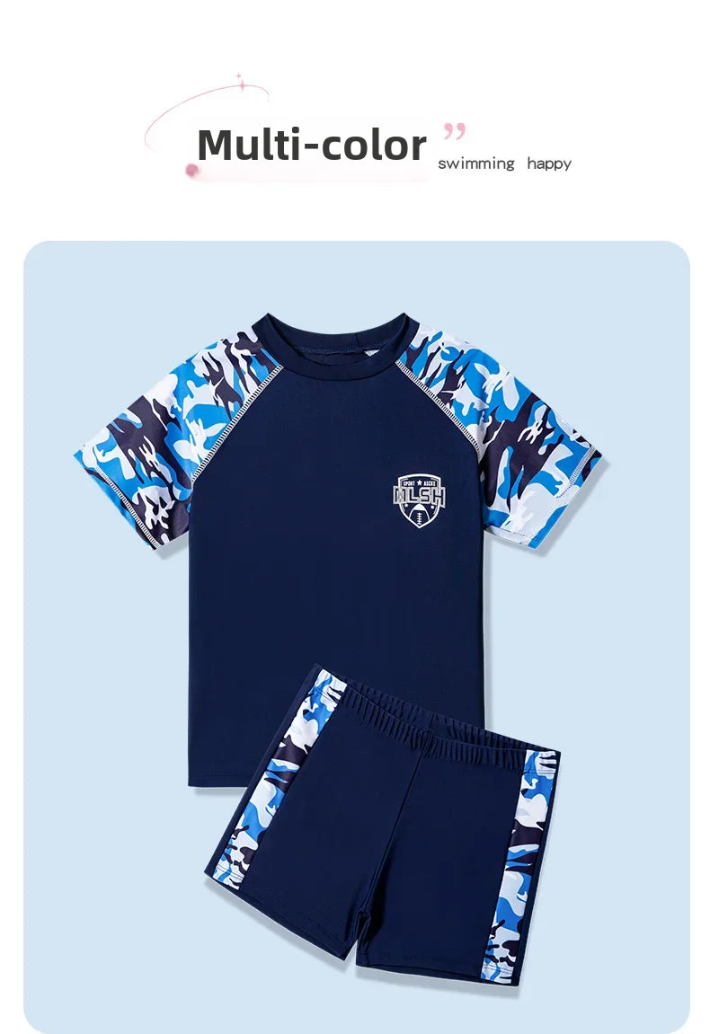 Boys Camouflage Swimsuit – Two-Piece Thermal Set for Swimming Training