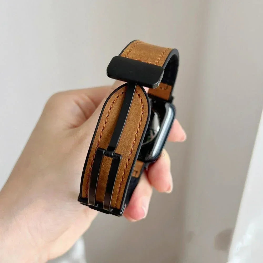 Leather Silicone Hybrid Strap – Breathable Magnetic Band for Huawei Watch Fit