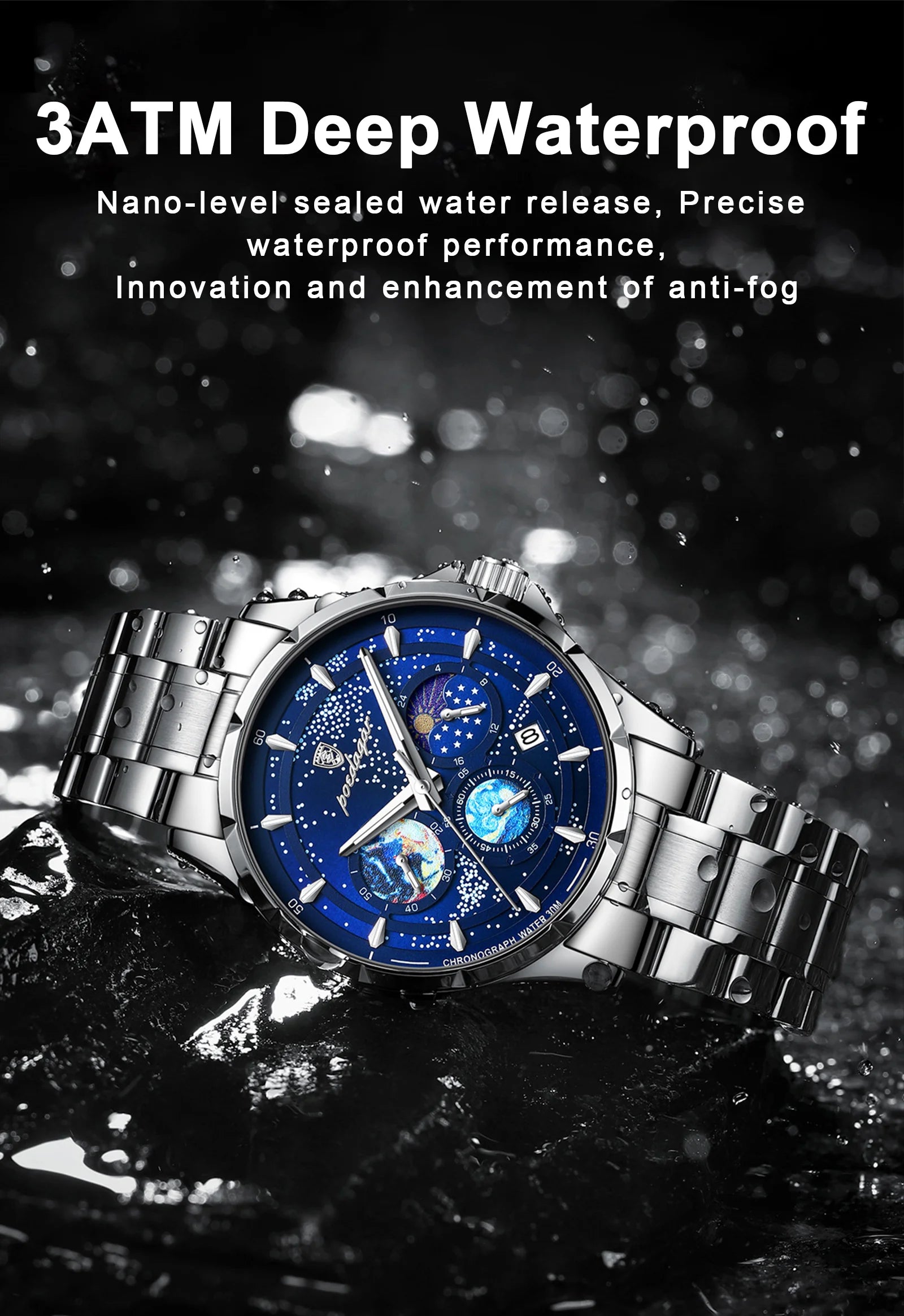Stainless Steel Quartz Chronograph Watch – Luminous Waterproof Men's Accessory