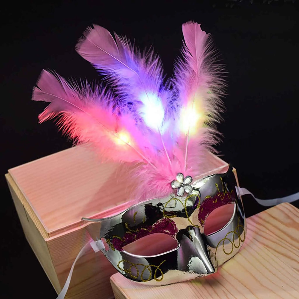 LED Feather Masquerade Mask – Glowing Venice Carnival Cosplay Costume