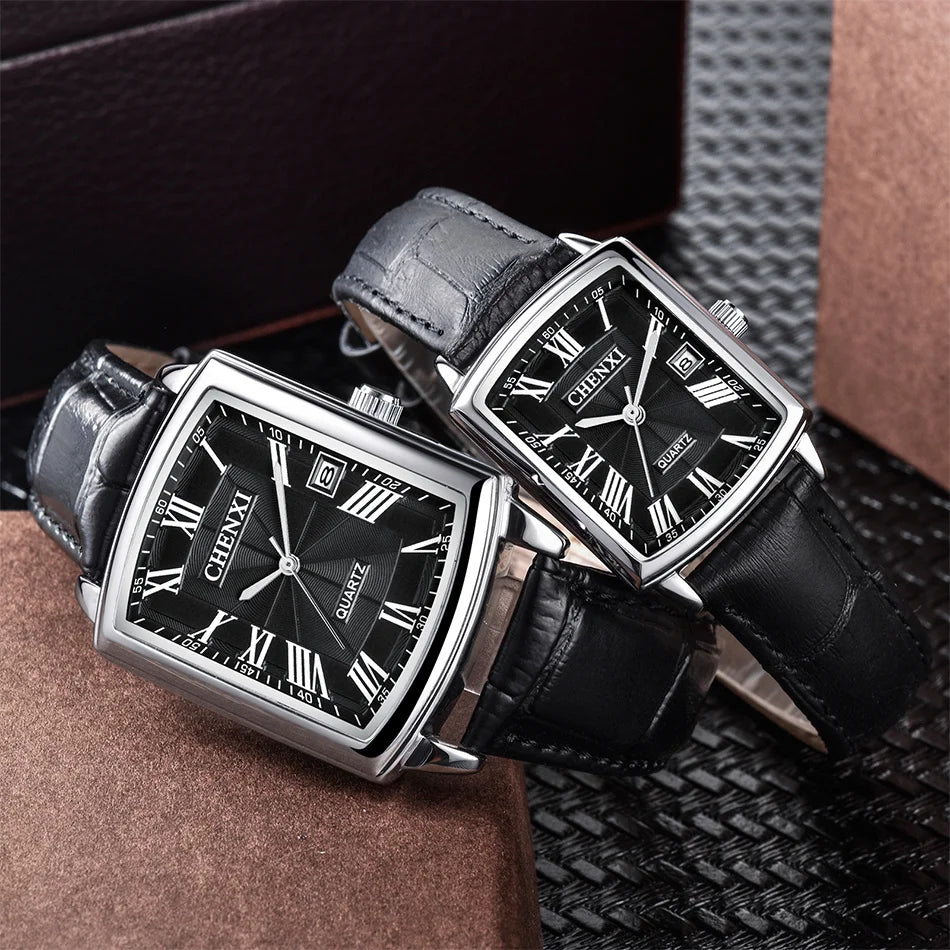 Quartz Couple Watches – Waterproof Leather Calendar Wristwatch for Daily Wear