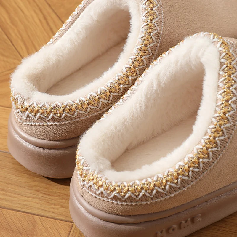 Fluffy Platform Slippers – Plush Warm Cotton Shoes for Winter Home Comfort