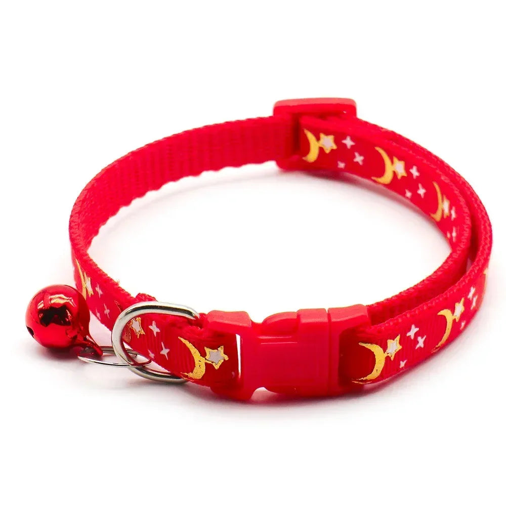 Adjustable Moon Star Dog Collar – Cute Bell Pet Necklace for Small Dogs and Cats