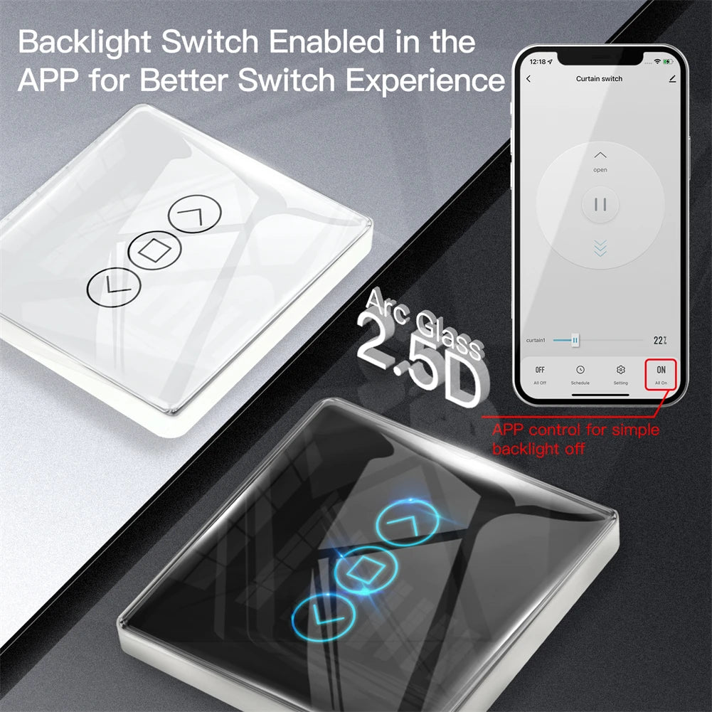 WiFi Smart Glass Curtain Switch – Touch Control for Roller Blind Automation
