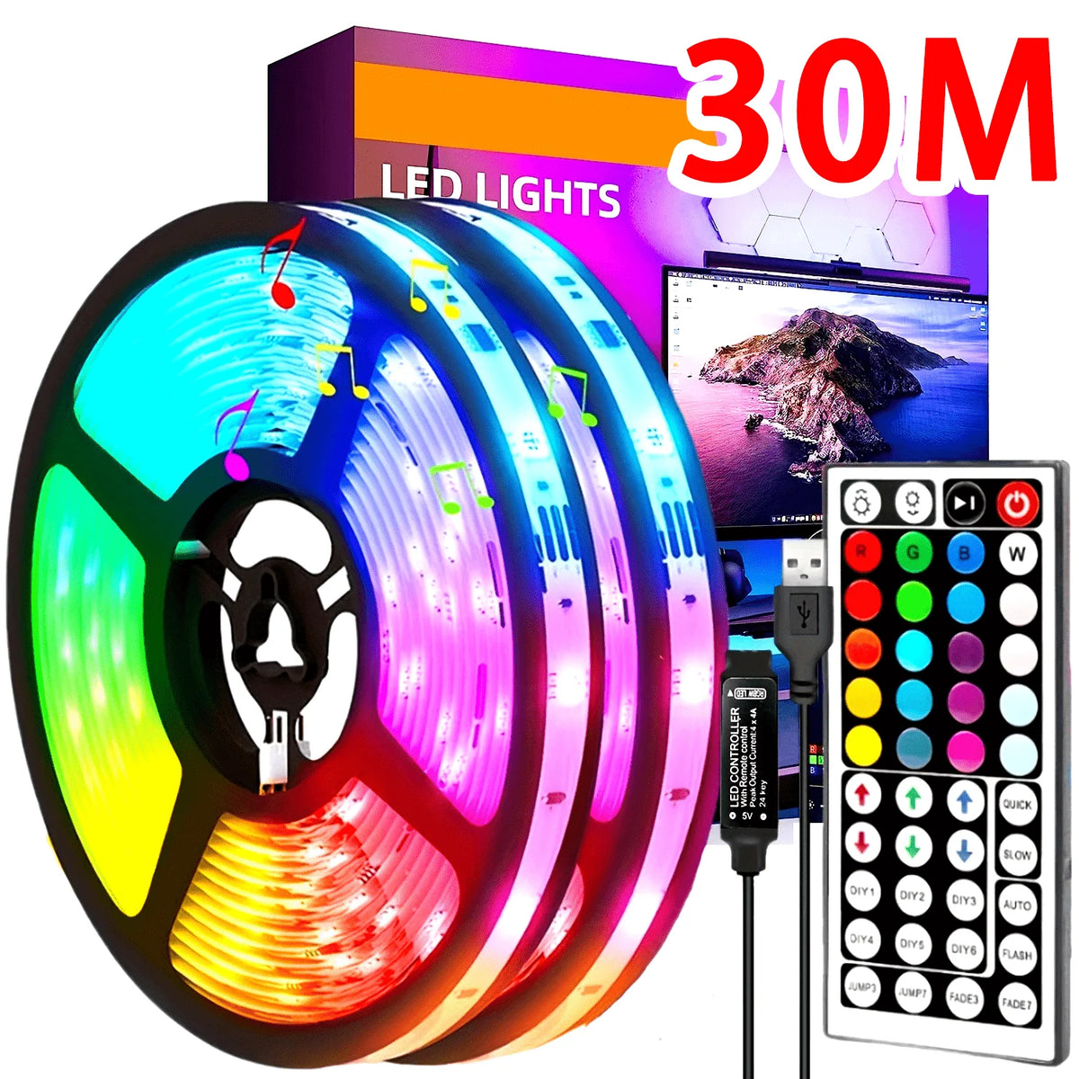 Bluetooth LED Strip Lights – RGB Color Changing Tape for TV Bedroom Lighting