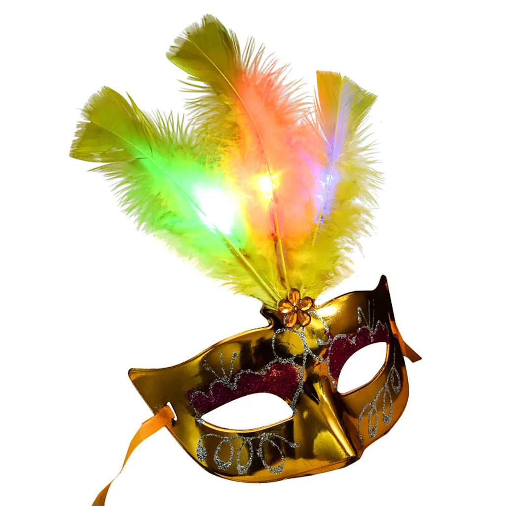 LED Feather Masquerade Mask – Glowing Venice Carnival Cosplay Costume