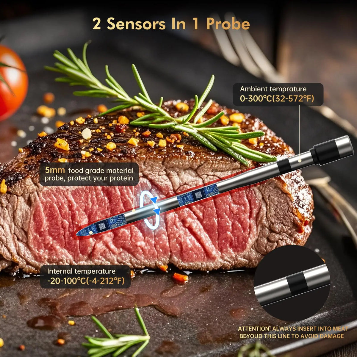 Wireless Meat Thermometer – Bluetooth Digital Probe for BBQ Smoker and Oven