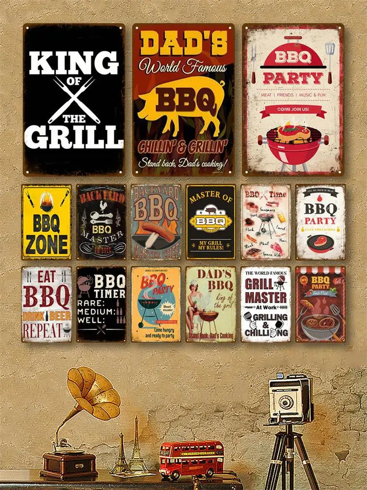 Vintage Metal BBQ Sign – Retro Tin Wall Plaque for Backyard Garden Decor