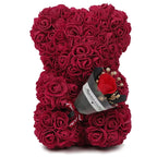 Artificial Rose Teddy Bear – 25cm Flower Figurine for Anniversary Gifts