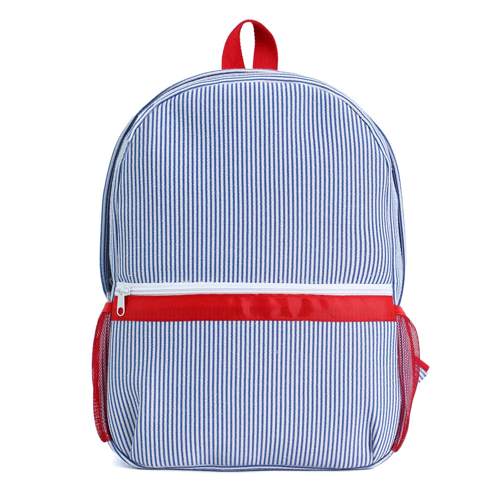 Seersucker Striped Backpack – Classic Kids Book Bag for Preschool