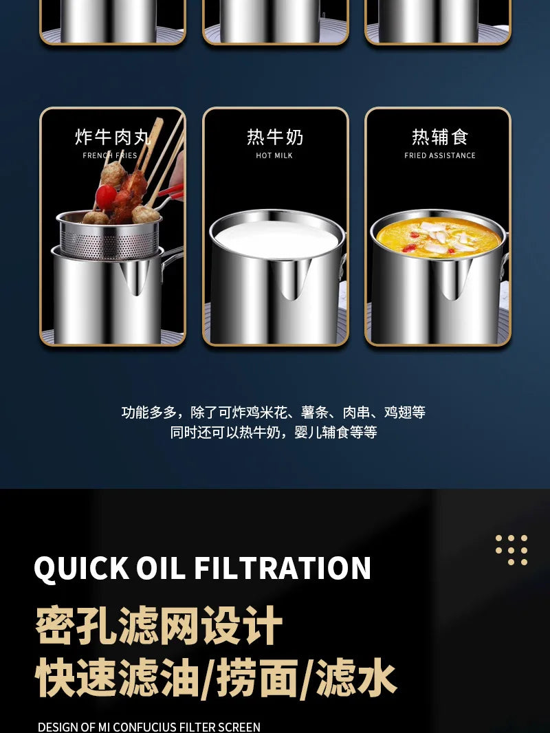 Stainless Steel Deep Fryer – Multifunctional Pot for French Fries and Chicken