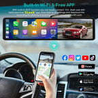 12-Inch 4K Mirror Dash Cam – Wireless CarPlay Android Auto for Car Navigation
