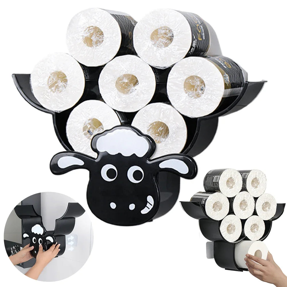 Sheep Toilet Paper Holder – Wall Mounted Metal Organizer for Bathroom Decor