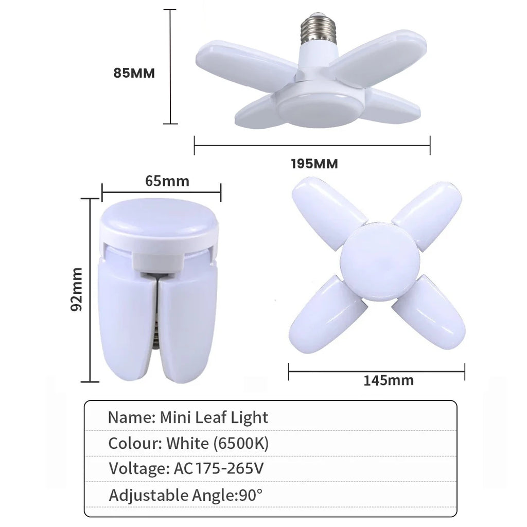 Foldable LED Fan Bulb – Adjustable 28W Ceiling Light for Garage and Warehouse