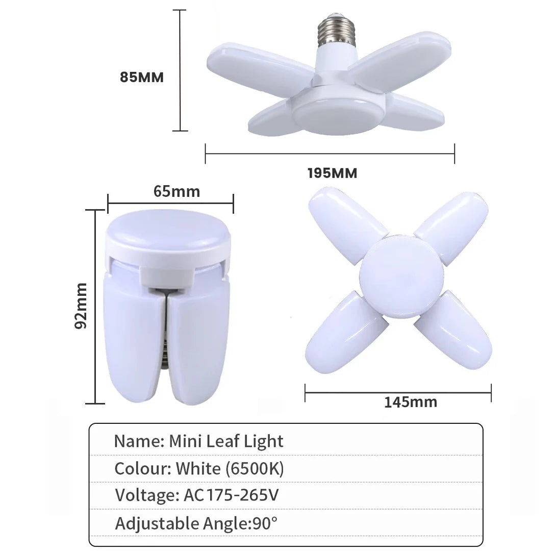 Foldable LED Fan Bulb – Adjustable 28W Ceiling Light for Garage and Warehouse