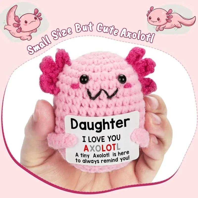 Handmade Crochet Axolotl Doll – Positive Energy Plush for Desk Decor