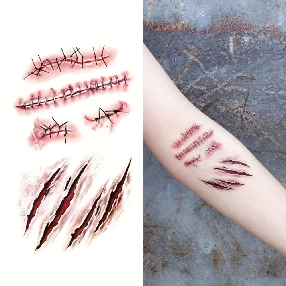 Realistic Fake Scar Tattoos – Bloody Wound Decals for Halloween Makeup