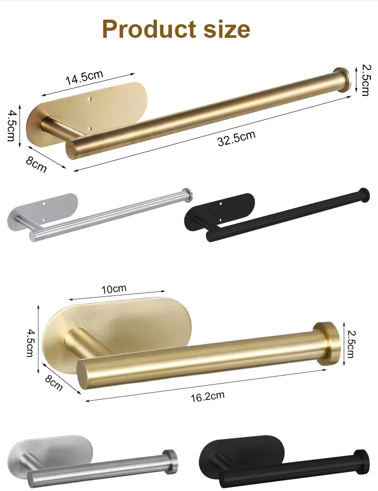 Stainless Steel Paper Towel Holder – Adhesive Wall Mount for Kitchen