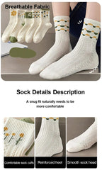 Cartoon Print Midlength Socks – Soft Cotton Casual Wear for Women