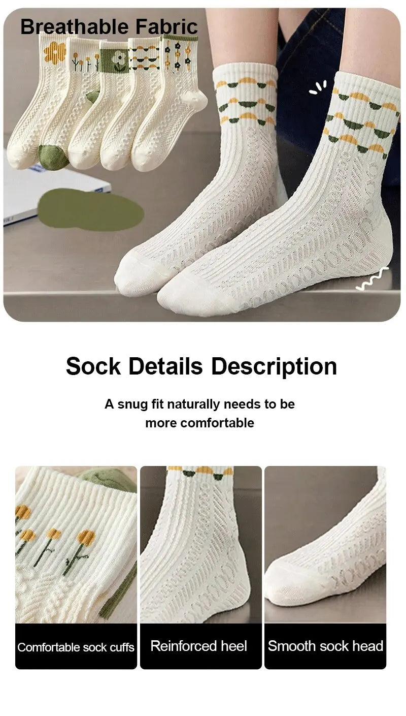 Cartoon Print Midlength Socks – Soft Cotton Casual Wear for Women