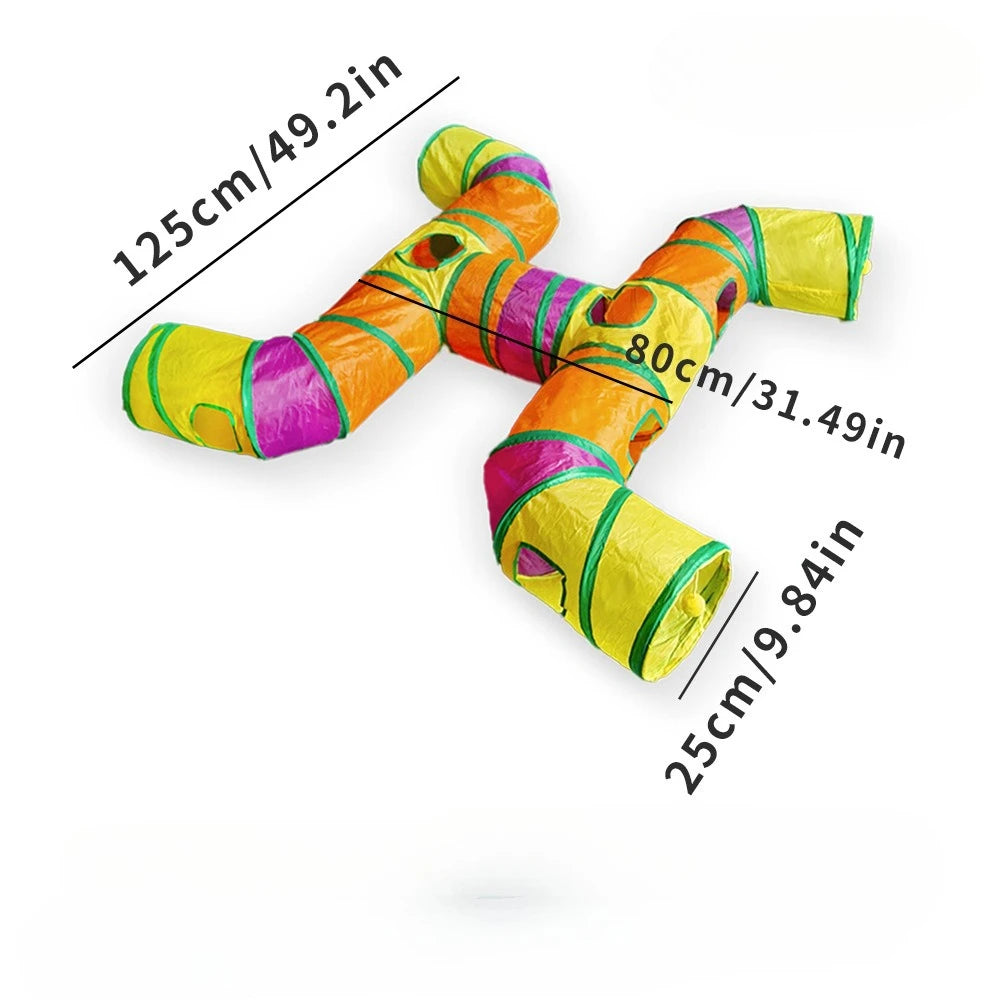 Foldable Rainbow Pet Tunnel – Multi-Exit Interactive Toy for Active Cats