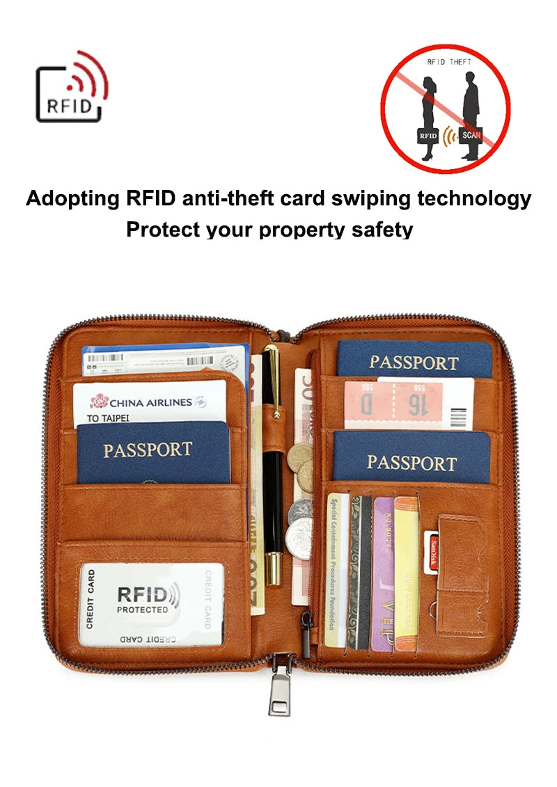 RFID Leather Passport Wallet – Anti-Theft Card Holder for Travel