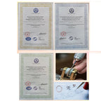 Jewelry quality, safety, and environmental certificates with images of jewelry crafting and design