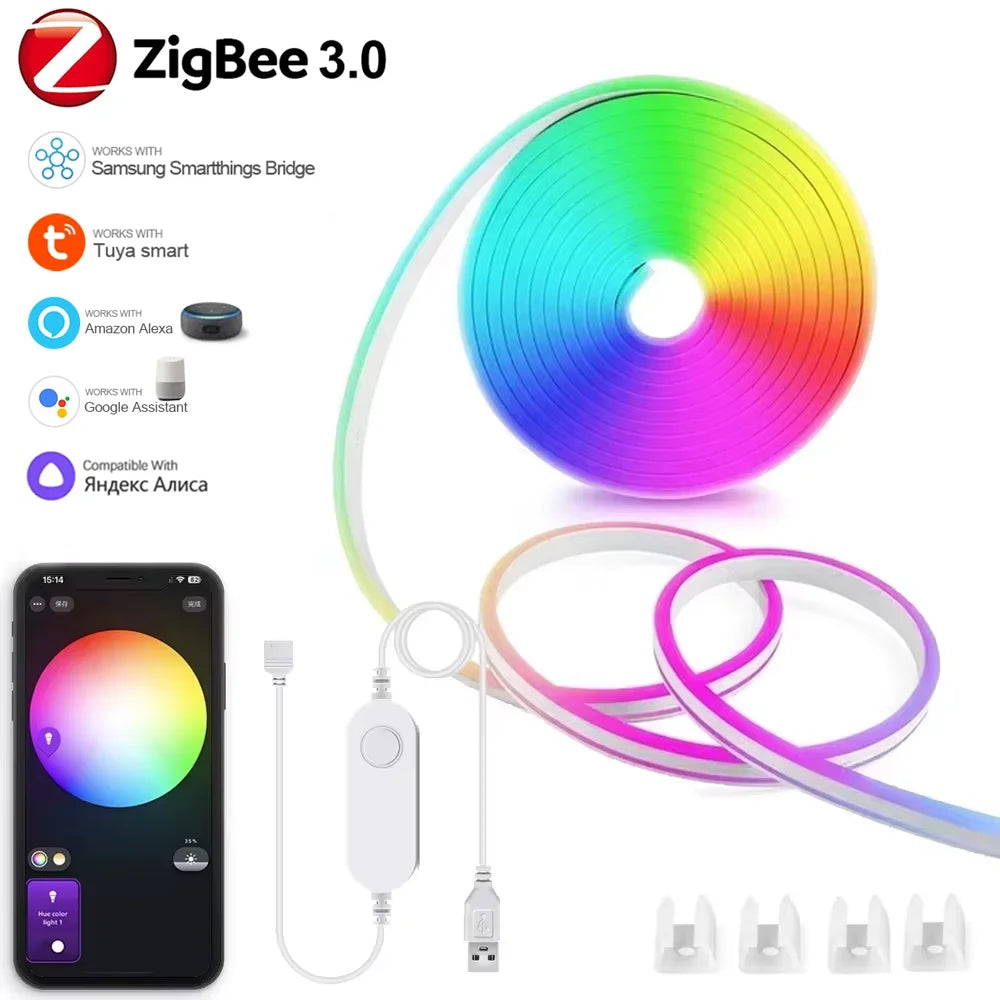 Zigbee RGB LED Neon Strip Light – Waterproof Flexible Tape for Smart Home Decor