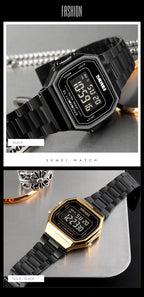 Retro LED Digital Watch – Stainless Steel Wristwatch for Men