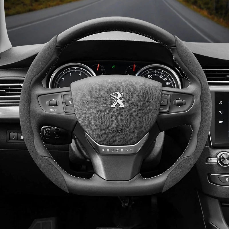 Suede Steering Wheel Cover – Anti-Slip Segmented Grip for Peugeot Vehicles