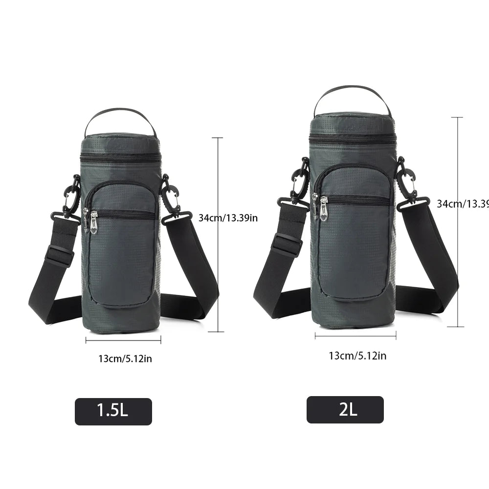 Insulated Oxford Water Bottle Bag – 1L/2L Pouch for Hiking and Summer Travel
