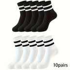 Striped Mid Tube Socks – Breathable Cotton Casual Footwear for Men