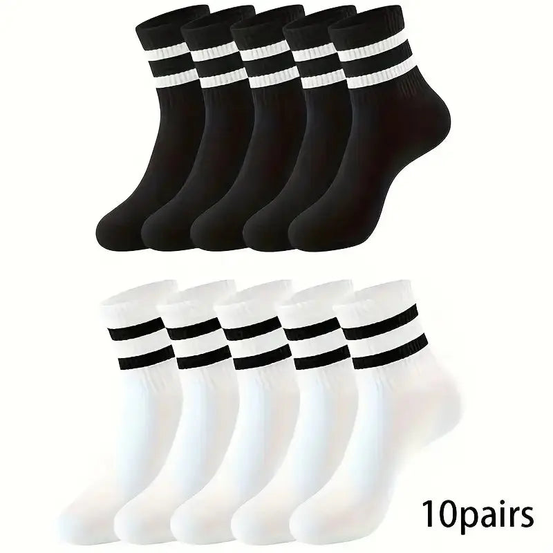 Striped Mid Tube Socks – Breathable Cotton Casual Footwear for Men