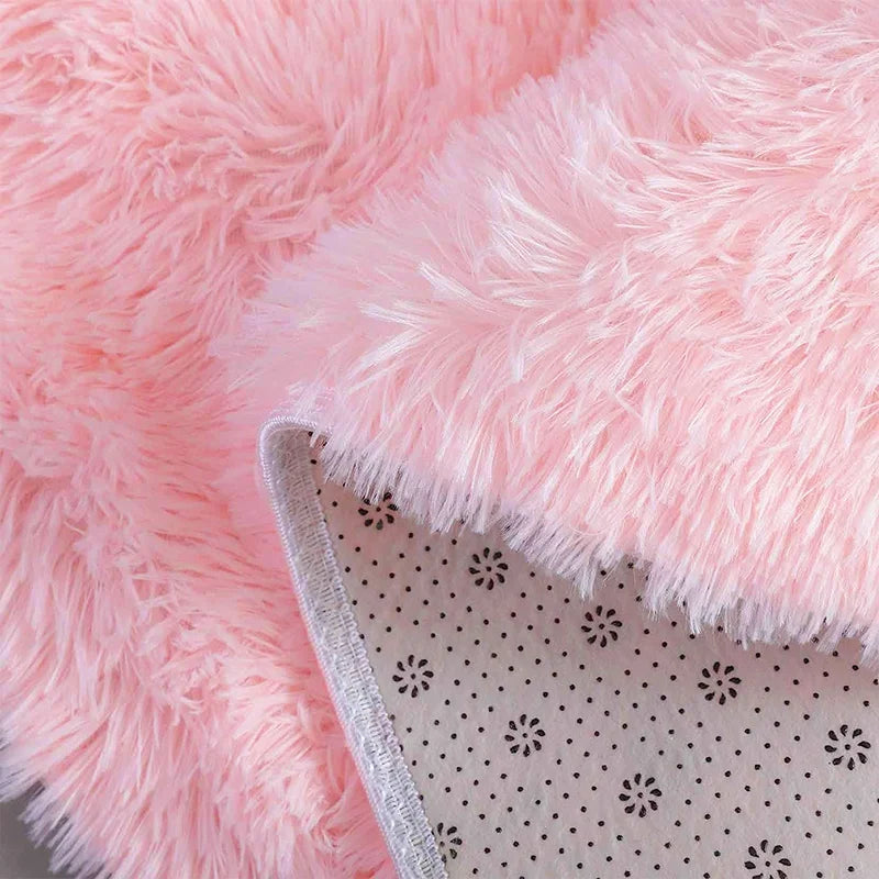 Plush Gray Area Rug – Fluffy Anti-Slip Velvet Carpet for Living Room Decor