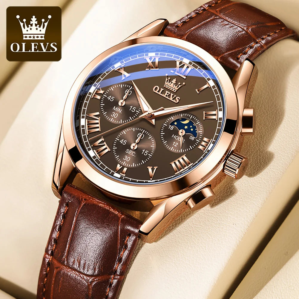 Leather Quartz Watch – Waterproof Noctilucent Timepiece for Business Men