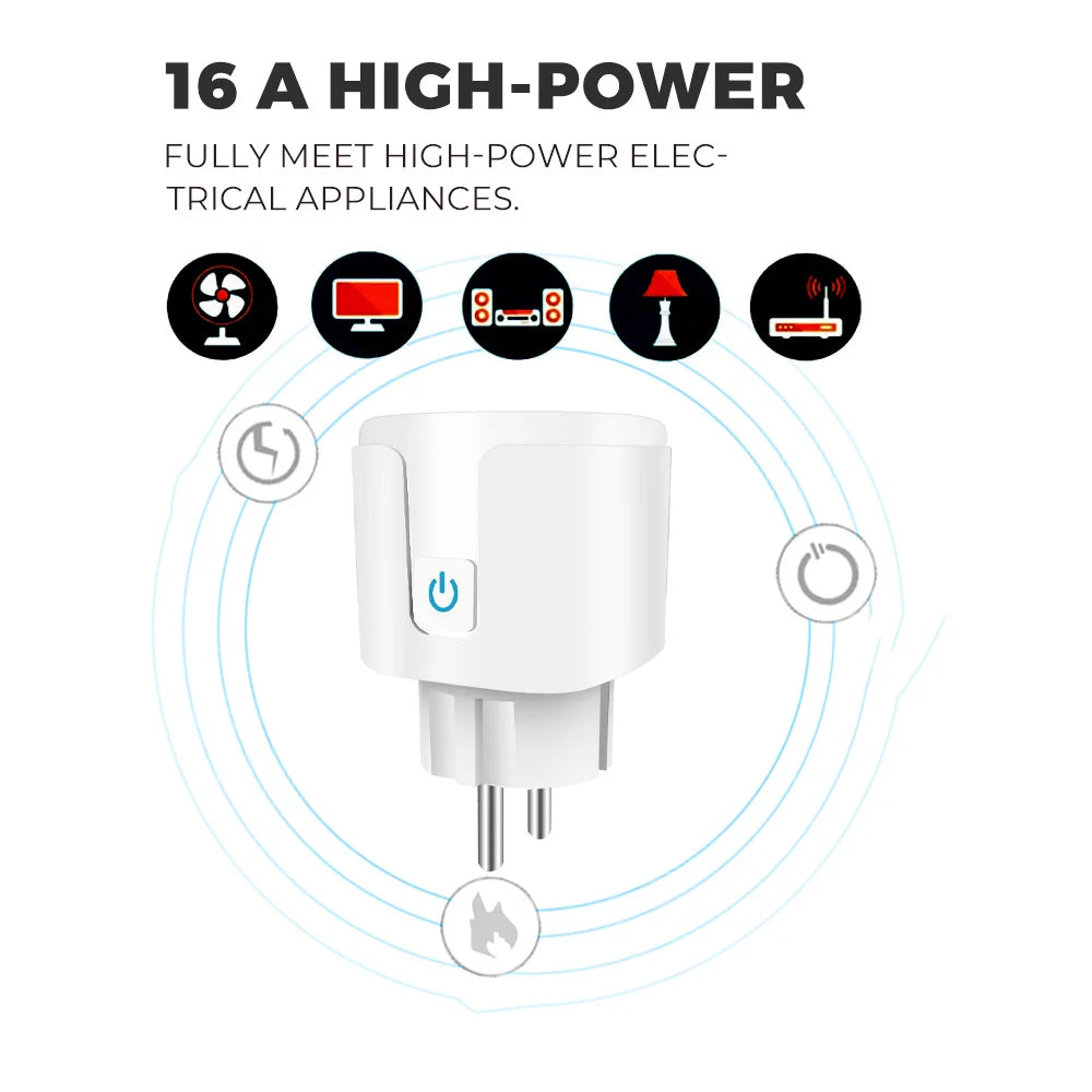 WiFi Smart Plug – 16A Power Monitor Outlet for Smart Home Automation