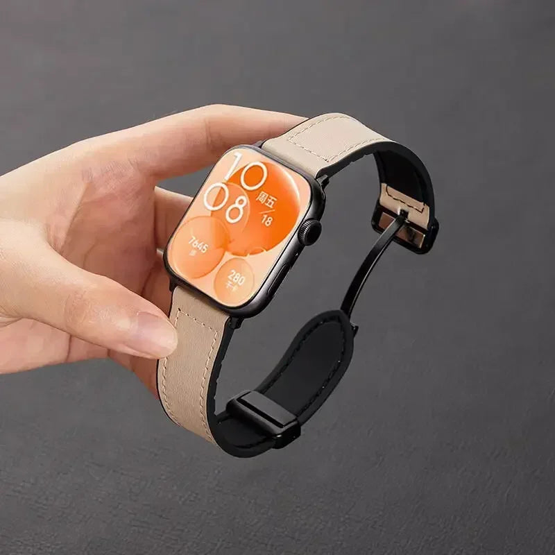Leather Silicone Hybrid Strap – Breathable Magnetic Band for Huawei Watch Fit