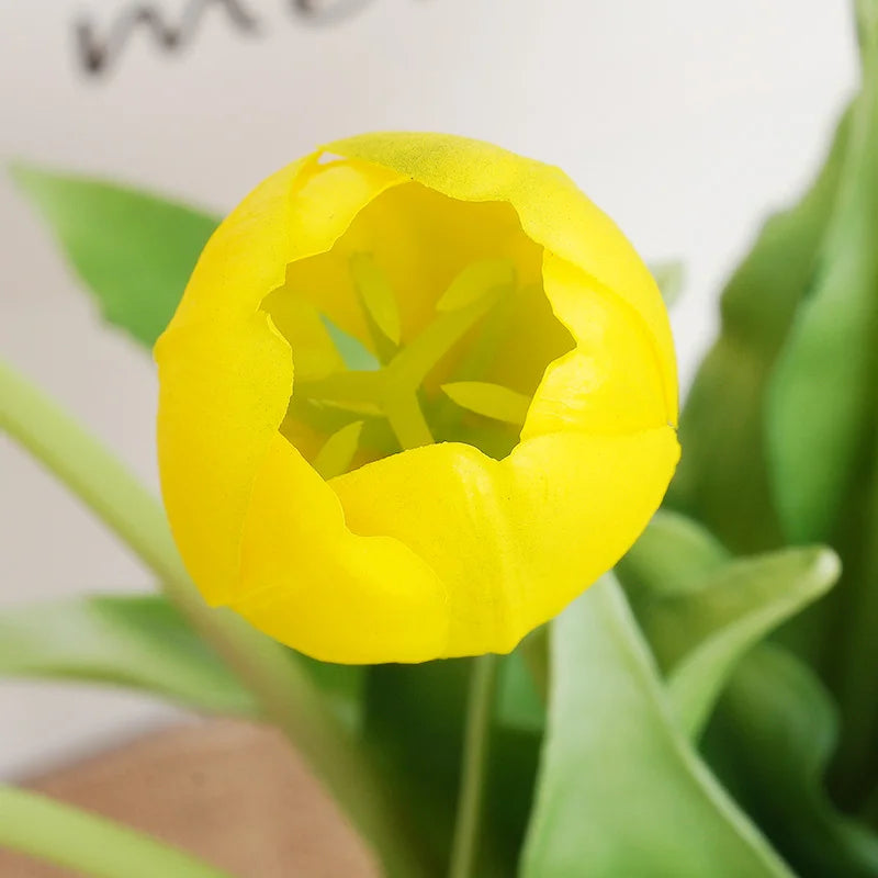 Silicone Real Touch Tulip Bouquet – Artificial Five-Head Flower for Home Decor
