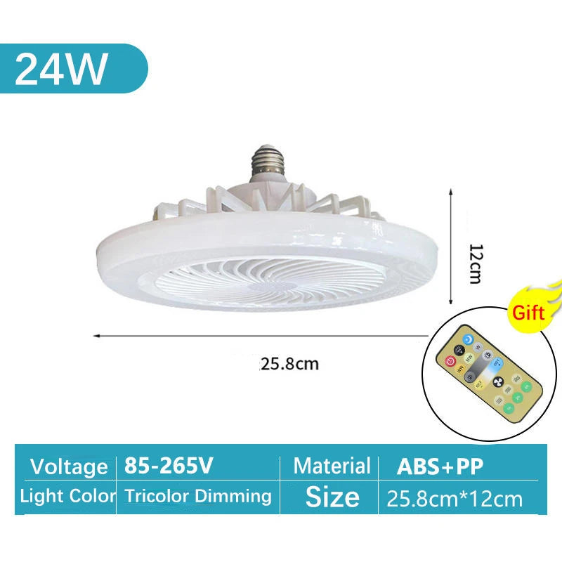Silent Ceiling Fan Light – Remote Controlled E27 Lamp for Bedroom Living Room