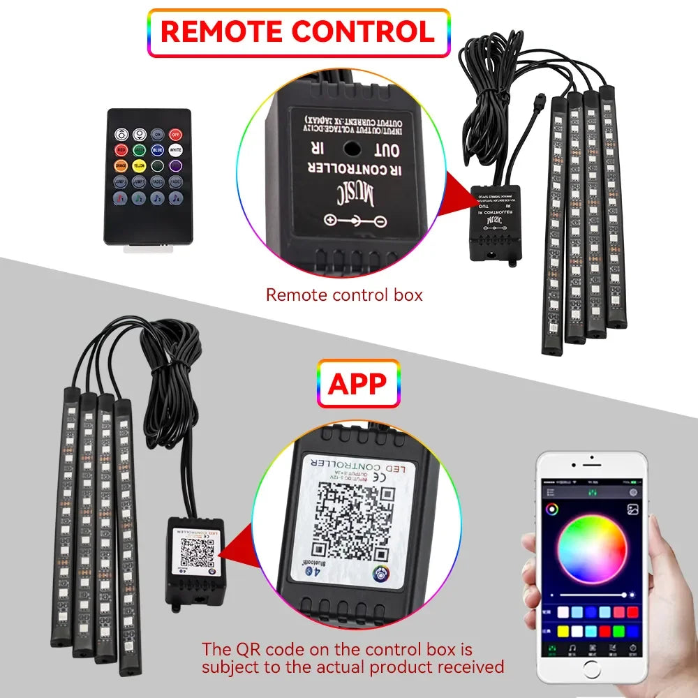 RGB LED Car Interior Light – Wireless Music Control for Auto Atmosphere