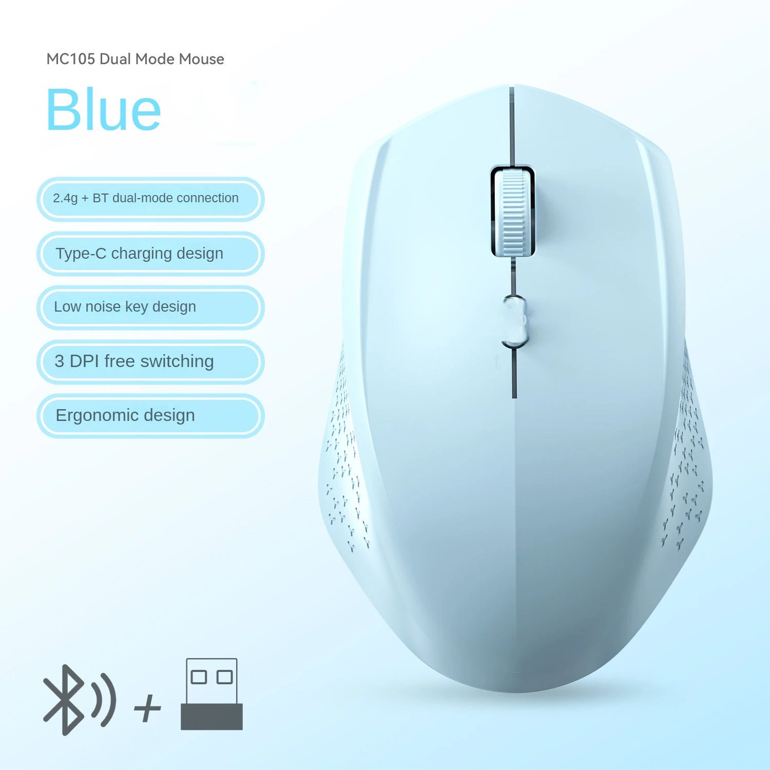 Wireless Dual-Mode Mouse – Silent Rechargeable Accessory for Laptop PC