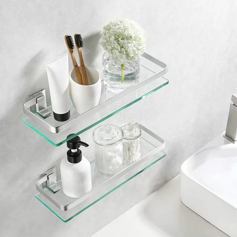 Tempered Glass Wall Shelf – Bathroom Storage Organizer for Shower Accessories