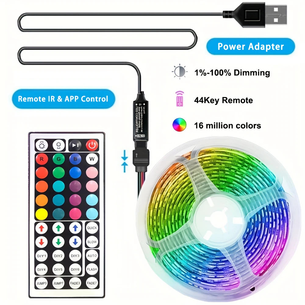 Bluetooth LED Strip Lights – RGB Color Changing Tape for TV Bedroom Lighting