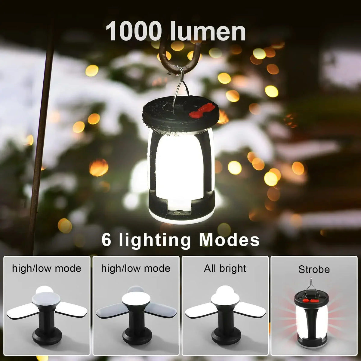 Rechargeable Solar LED Lantern – 1000LM Power Bank for Camping and Fishing
