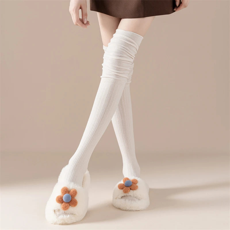 Thigh High Socks – Solid Color Japanese Style for Casual Women Fashion