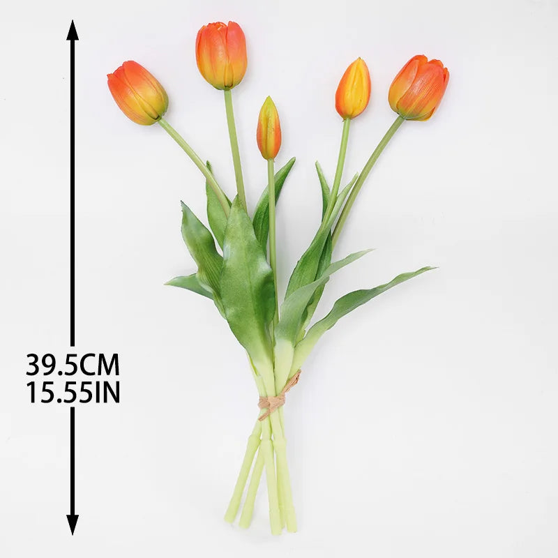 Silicone Real Touch Tulip Bouquet – Artificial Five-Head Flower for Home Decor