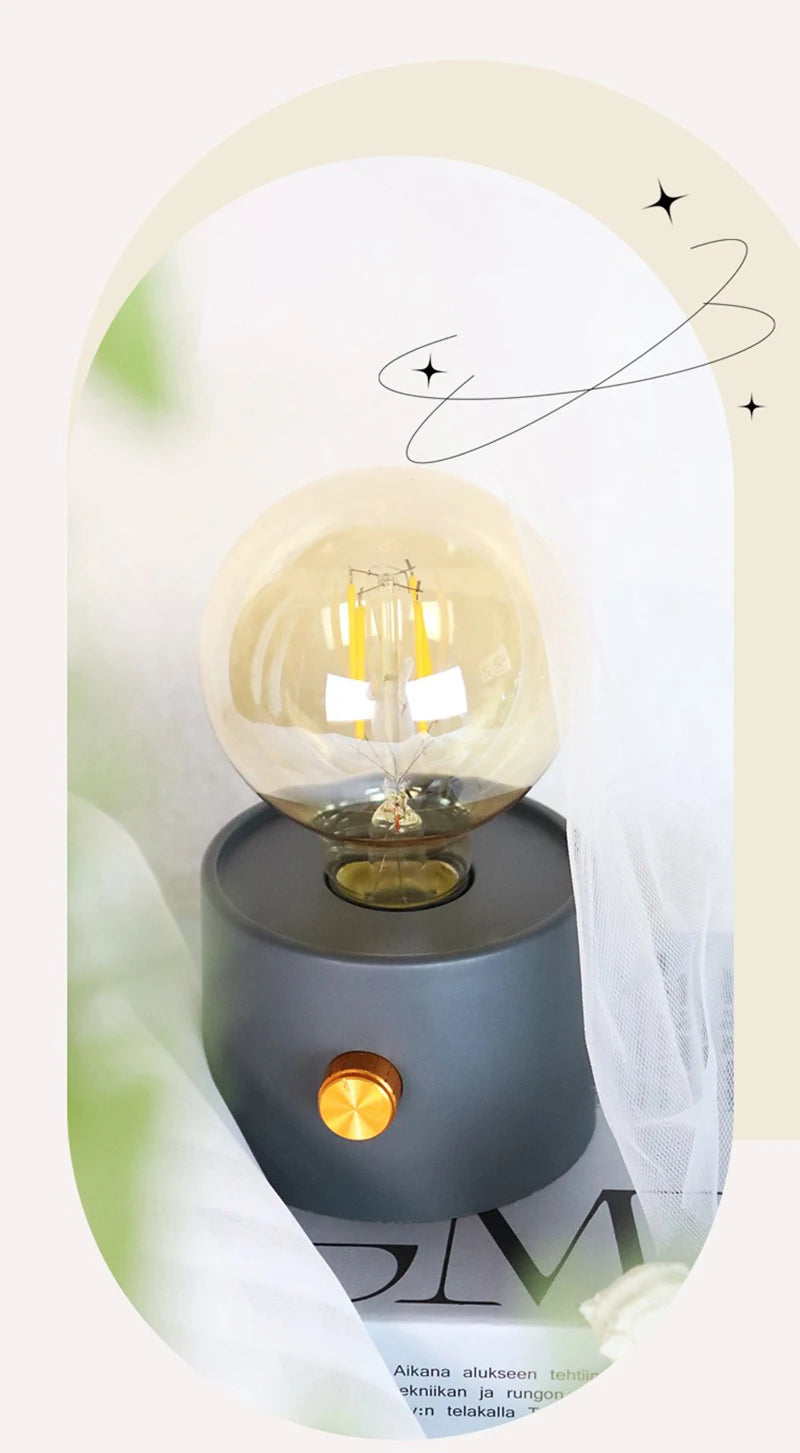 Retro LED Battery Powered Bulb Lamp – Portable Desktop Light for Bedroom Decor