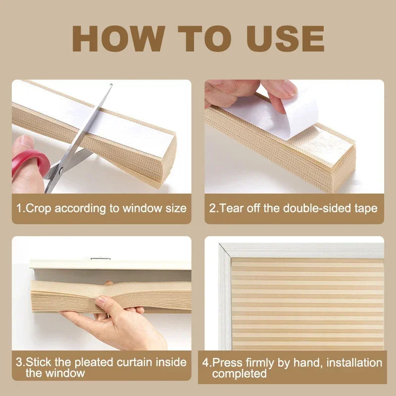 Self-Adhesive Pleated Blinds – Half Blackout Privacy Shades for Home Windows