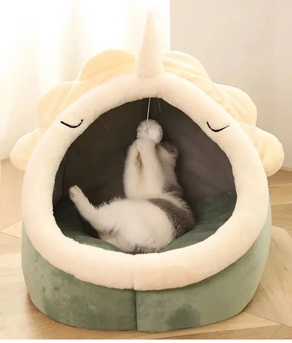 Foldable Cave Cat Bed – Washable Plush Sleeping Mat for Small Pets